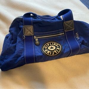 Kipling Blue Nylon Weekender Duffel Bag — Travel Gym Overnight Carry-On